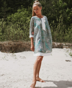 Silk Ribbon Front Vivid printed Dress