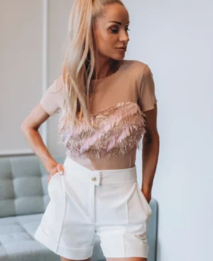 3D BRIGHT Tulle Top, beige