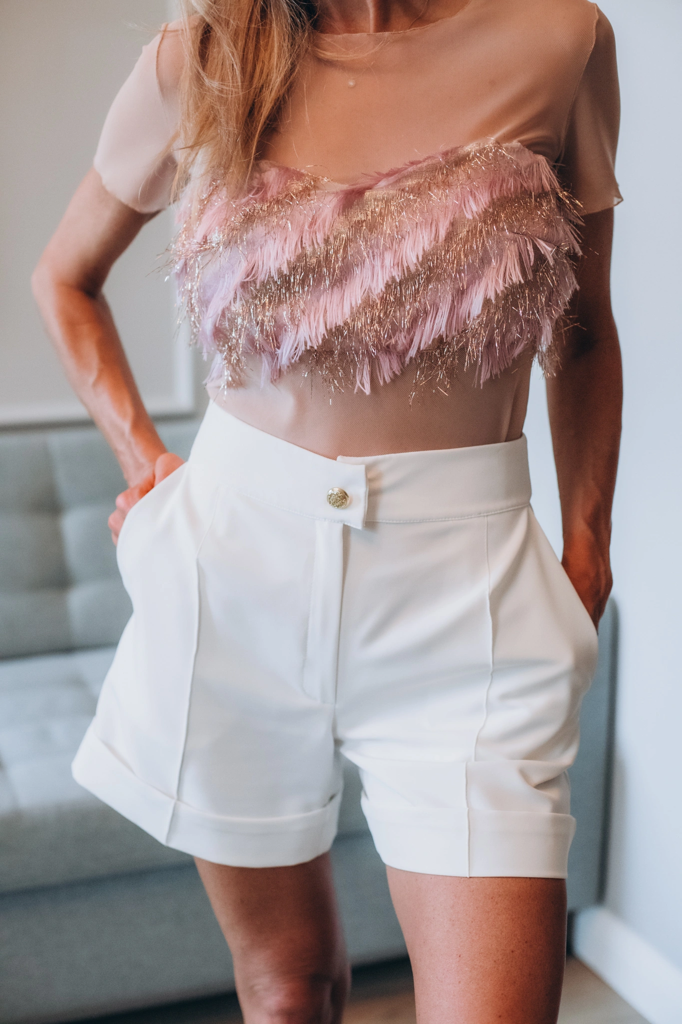 3D BRIGHT Tulle Top, beige_2