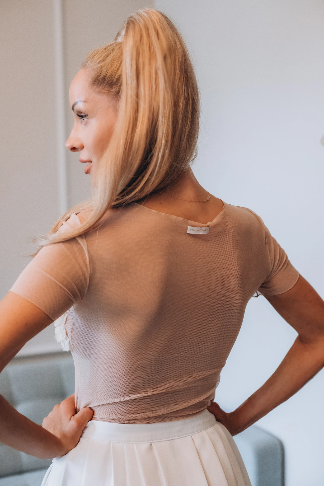 3D BRIGHT Tulle Top, beige_3