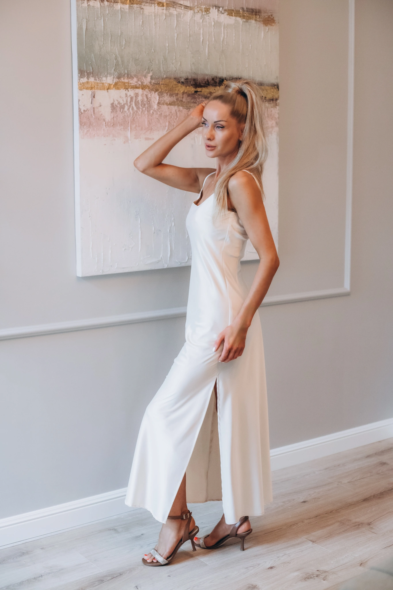 ROYAL CHAMPAGNE Satin Maxi Slip Dress_1