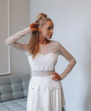 SILK VELVET Tulle Top, white