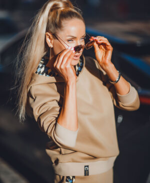 Loungewear Set In Elegant Camel ROYAL BLUE & GOLD